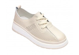 Pantofi dama casual din piele naturala cu perforatii - Karen Bej Late GSKFL9573B